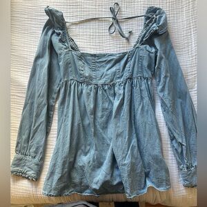 Free People Denim Blue Long Sleeve Tunic